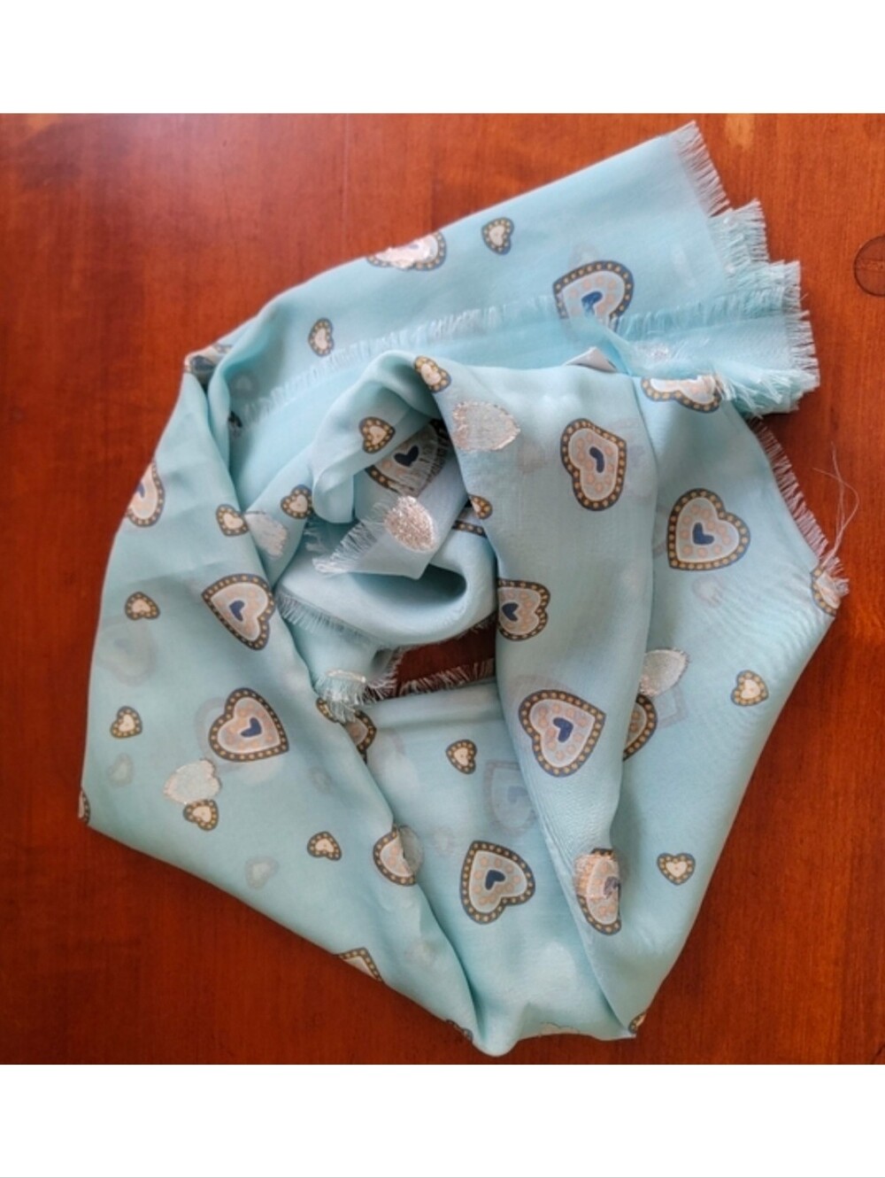 Coach 28777 Western Heart Oversized Blue Silk Blend Square Scarf NWT